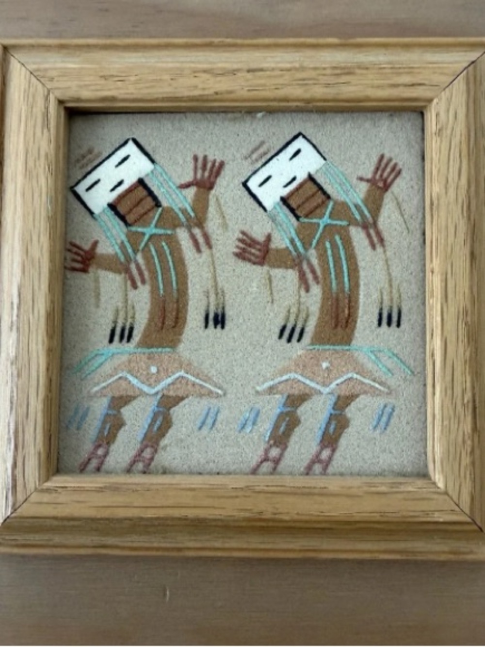 Vtg Navajo Sand Art Painting Native American Indian Handmade Framed Wall Decor